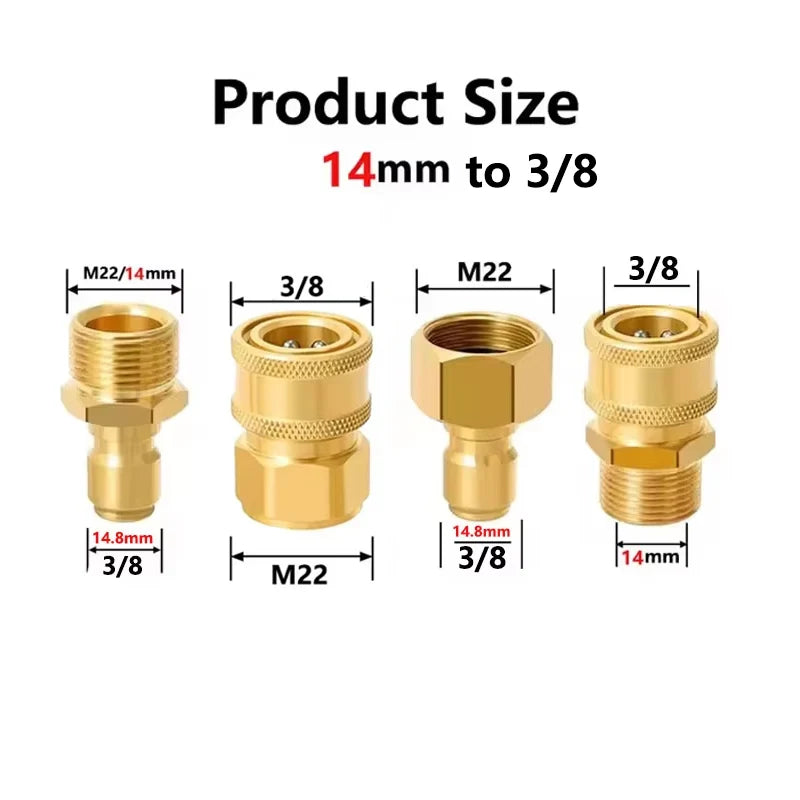 Pressure Washer Quick Disconnect Adaptor Set M22-15mm to 3/8 Quick Release Couplers for Attach Hose to The Water Pumps 5000 PSI