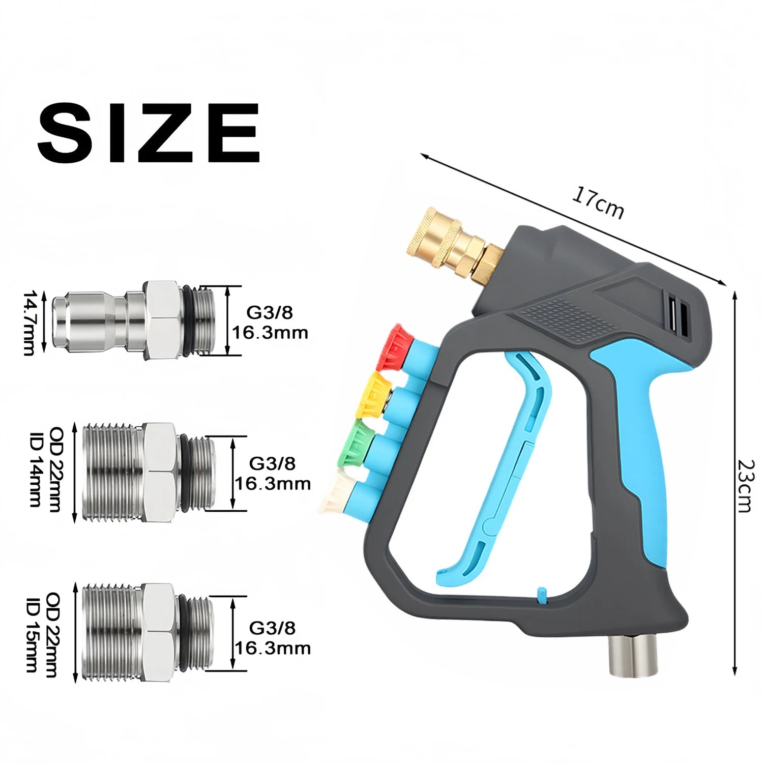 Professional Auto Detailing Short Car Wash Gun Rotating Anti-Tangle High Pressure 4-Color Nozzle Kit Car Beauty Home Accessory