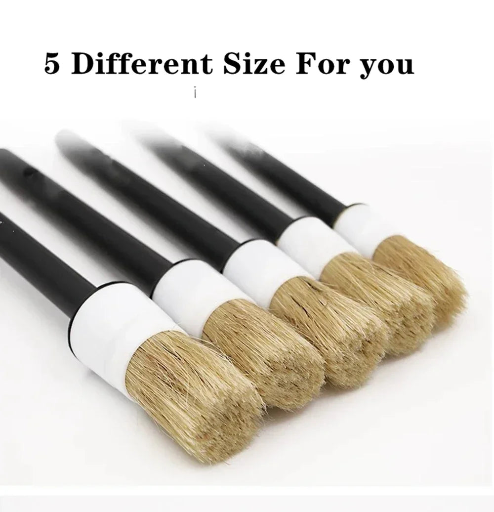 Car Detailing Brush Set 5Pc Premium Soft Auto Cleaning Brushes for Interior Exterior Wheels Emblems Air Vents Sensitive Surfaces