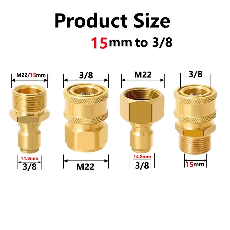 Pressure Washer Quick Disconnect Adaptor Set M22-15mm to 3/8 Quick Release Couplers for Attach Hose to The Water Pumps 5000 PSI