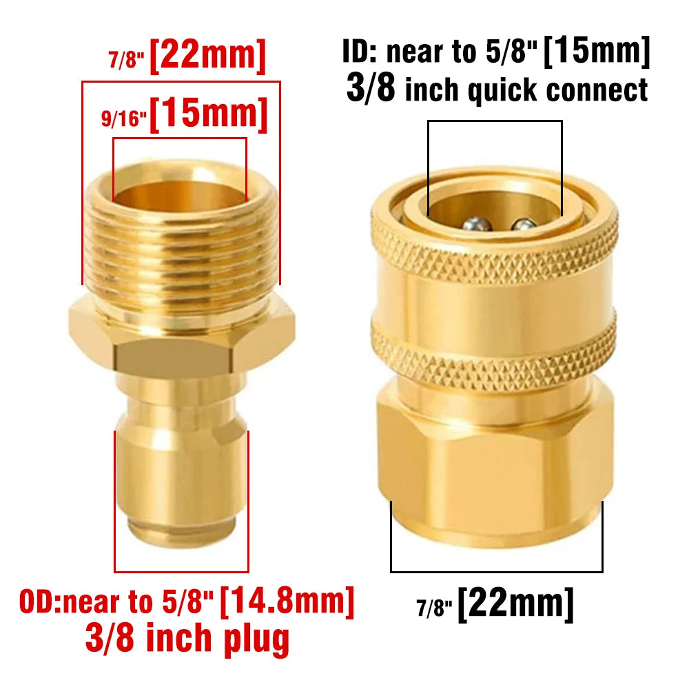Pressure Washer Quick Disconnect Adaptor Set M22-15mm to 3/8 Quick Release Couplers for Attach Hose to The Water Pumps 5000 PSI