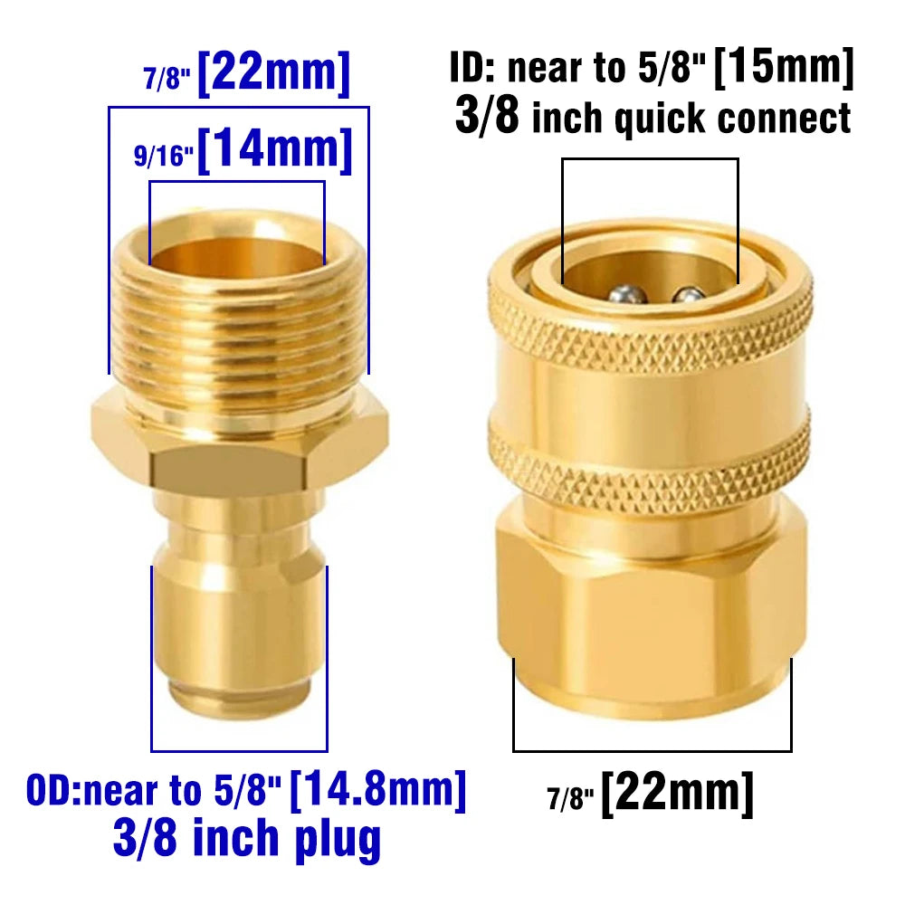 Pressure Washer Quick Disconnect Adaptor Set M22-15mm to 3/8 Quick Release Couplers for Attach Hose to The Water Pumps 5000 PSI