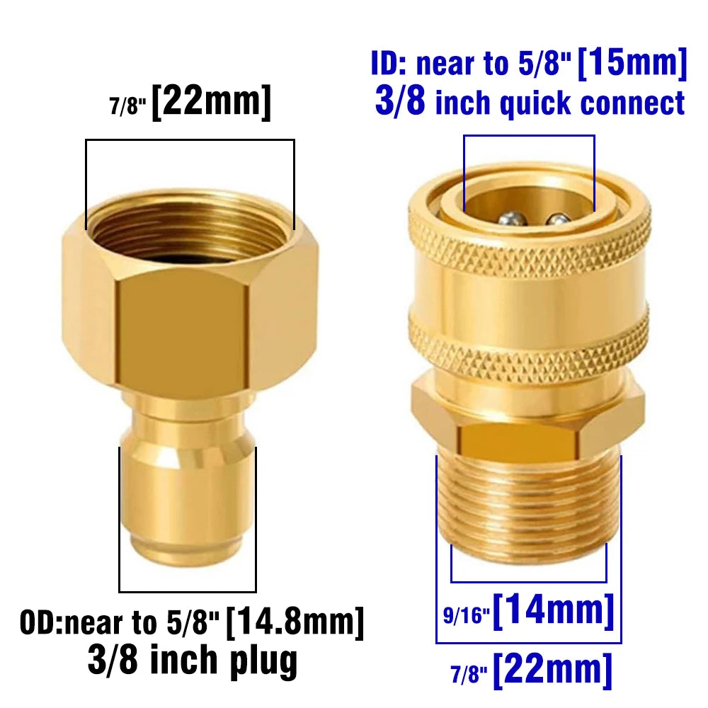 Pressure Washer Quick Disconnect Adaptor Set M22-15mm to 3/8 Quick Release Couplers for Attach Hose to The Water Pumps 5000 PSI
