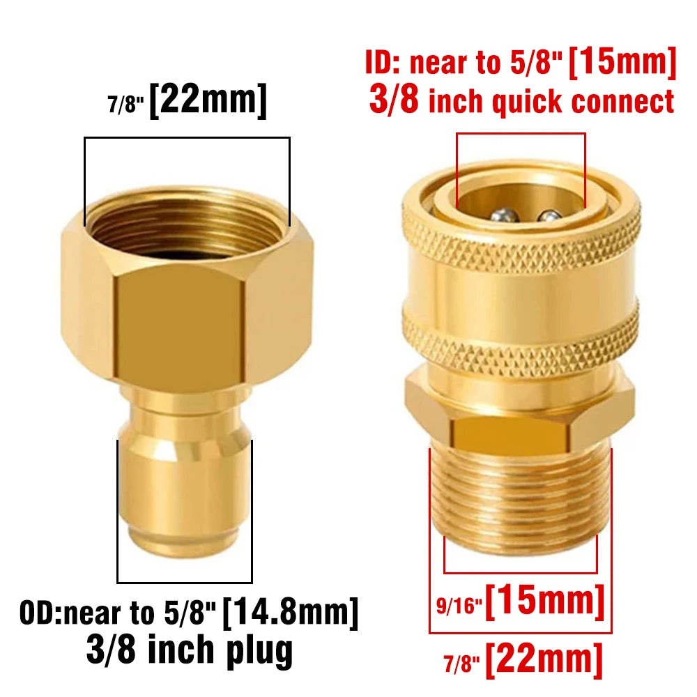 Pressure Washer Quick Disconnect Adaptor Set M22-15mm to 3/8 Quick Release Couplers for Attach Hose to The Water Pumps 5000 PSI