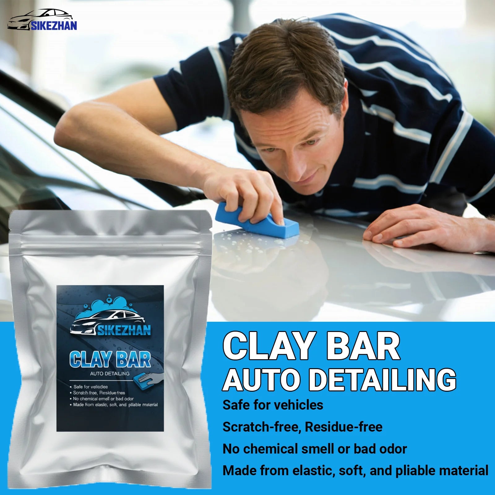 Auto Detailing Clay Bar for Paint Decontamination. Easily Removes Tree Sap, Bugs, & Overspray. Preps for Wax & Polish